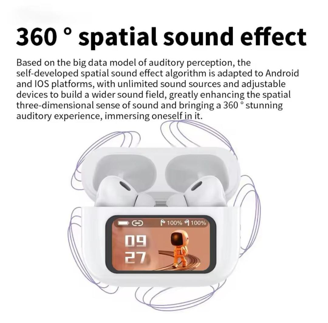 A9 Pro Smart Display Earbuds – ANC Noise Cancellation | HD Sound | Touch Screen