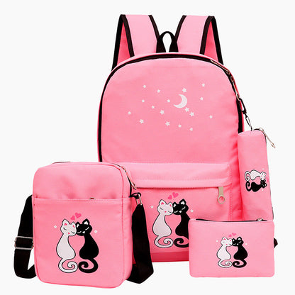 4-Piece School Bag Set for Kids – Canvas Backpack with Lunch Bag, Pencil Case & Accessory Pouch for Girls & Boys, Black