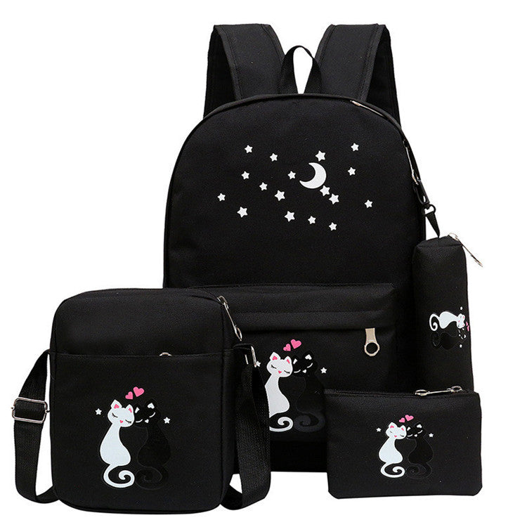 4-Piece School Bag Set for Kids – Canvas Backpack with Lunch Bag, Pencil Case & Accessory Pouch for Girls & Boys, Black