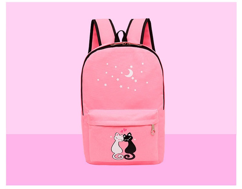 4-Piece School Bag Set for Kids – Canvas Backpack with Lunch Bag, Pencil Case & Accessory Pouch for Girls & Boys, Black