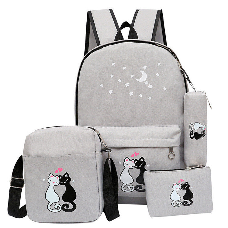 4-Piece School Bag Set for Kids – Canvas Backpack with Lunch Bag, Pencil Case & Accessory Pouch for Girls & Boys, Black