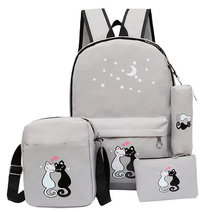 4-Piece School Bag Set for Kids – Canvas Backpack with Lunch Bag, Pencil Case & Accessory Pouch for Girls & Boys, Black