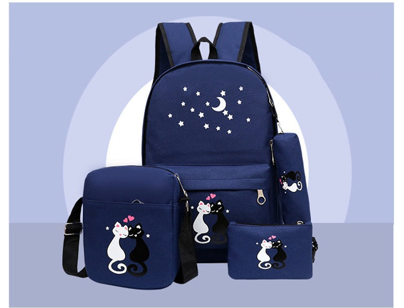 4-Piece School Bag Set for Kids – Canvas Backpack with Lunch Bag, Pencil Case & Accessory Pouch for Girls & Boys, Black
