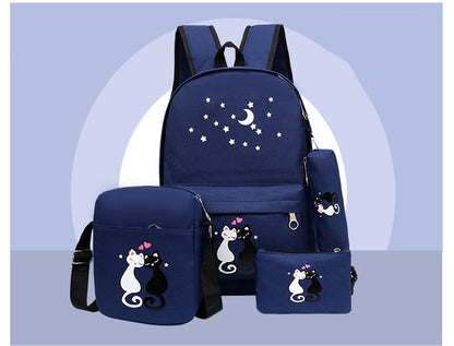 4-Piece School Bag Set for Kids – Canvas Backpack with Lunch Bag, Pencil Case & Accessory Pouch for Girls & Boys, Black