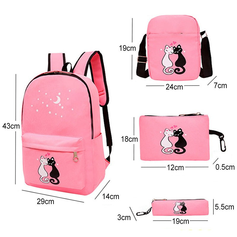 4-Piece School Bag Set for Kids – Canvas Backpack with Lunch Bag, Pencil Case & Accessory Pouch for Girls & Boys, Black