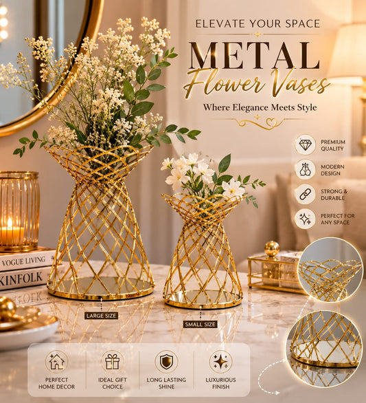 Luxury Decorative Table Vase | Modern Metal Flower Vase for Home & Office Décor | Without Flowers 15x15x18cm