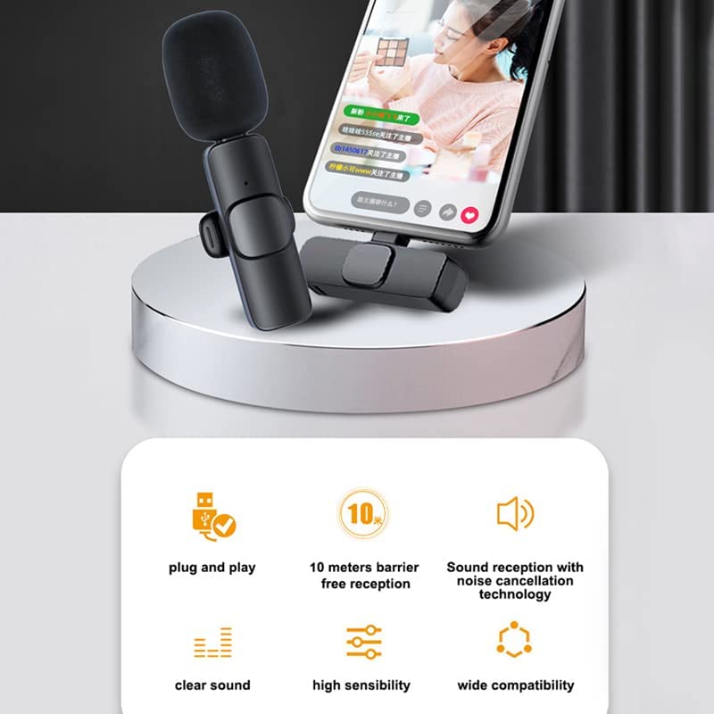 K9 Multi-Interface Wireless Collar Microphone Type-C & Lightning Omnidirectional Lavalier Mic Kit for Android, iPhone, and Content Creation