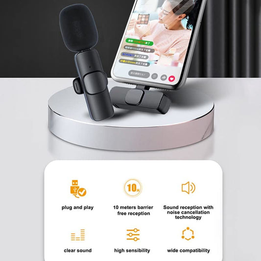 K9 Multi-Interface Wireless Collar Microphone Type-C & Lightning Omnidirectional Lavalier Mic Kit for Android, iPhone, and Content Creation