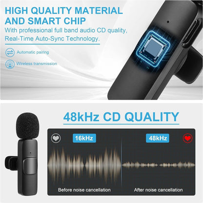 K9 Multi-Interface Wireless Collar Microphone Type-C & Lightning Omnidirectional Lavalier Mic Kit for Android, iPhone, and Content Creation