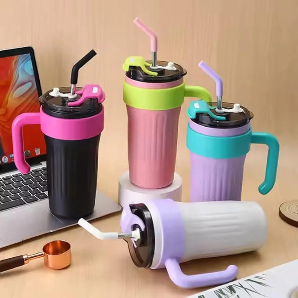 **40oz Insulated Travel Mug with Handle – Leakproof Lid, Stainless Steel Straw & Double-Wall Vacuum Insulation for Hot & Cold Drinks (Random Color)**