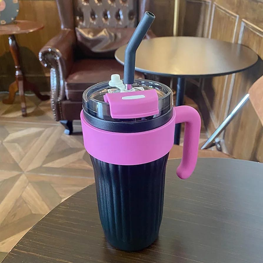**40oz Insulated Travel Mug with Handle – Leakproof Lid, Stainless Steel Straw & Double-Wall Vacuum Insulation for Hot & Cold Drinks (Random Color)**