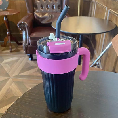**40oz Insulated Travel Mug with Handle – Leakproof Lid, Stainless Steel Straw & Double-Wall Vacuum Insulation for Hot & Cold Drinks (Random Color)**
