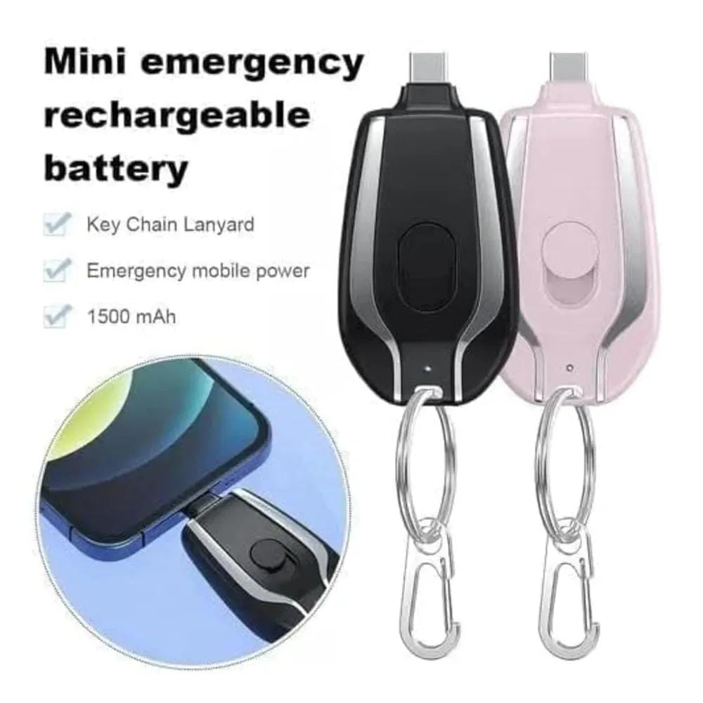 USB-C Mini Keychain Power Bank – Fast Charging Portable Backup Battery (Black) m