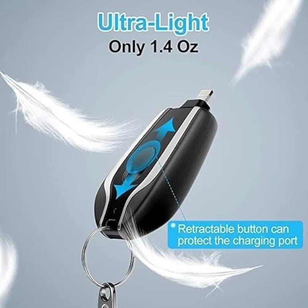 USB-C Mini Keychain Power Bank – Fast Charging Portable Backup Battery (Black) m